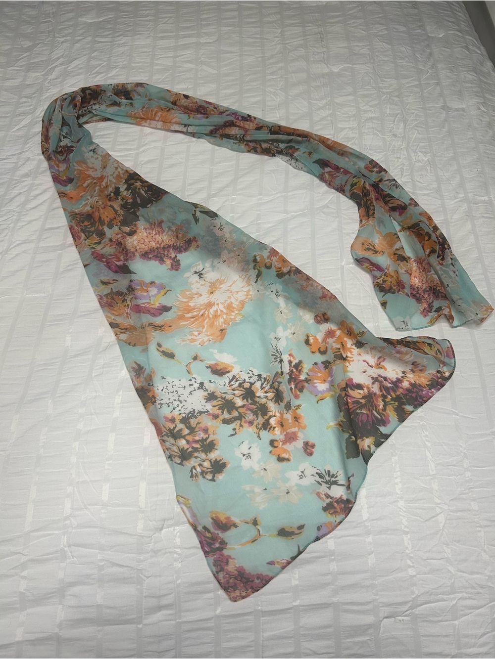 croft & barrow Light Aqua Floral Chiffon Scarf